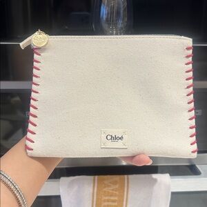 Chloe NWOT Beige Pink Gold Perfume Pouch Cosmetic Bag- can be used as a clutch